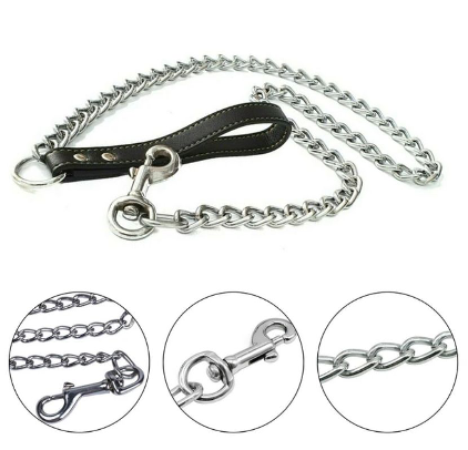 Black 120cm Dog Chain with Leather Handle